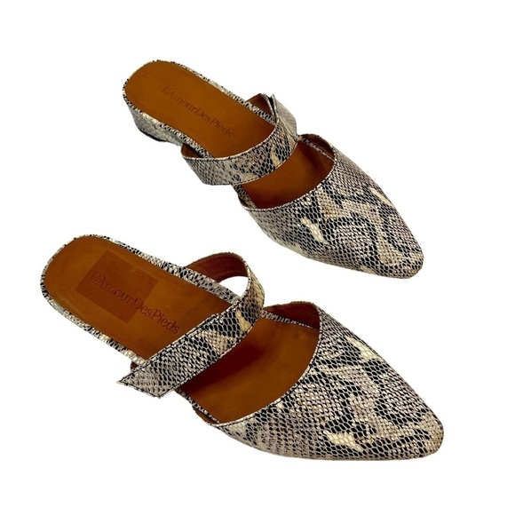 L’AMOUR DES PEIDS Black/White Reptile Baruk Mules - Picture 2 of 8
